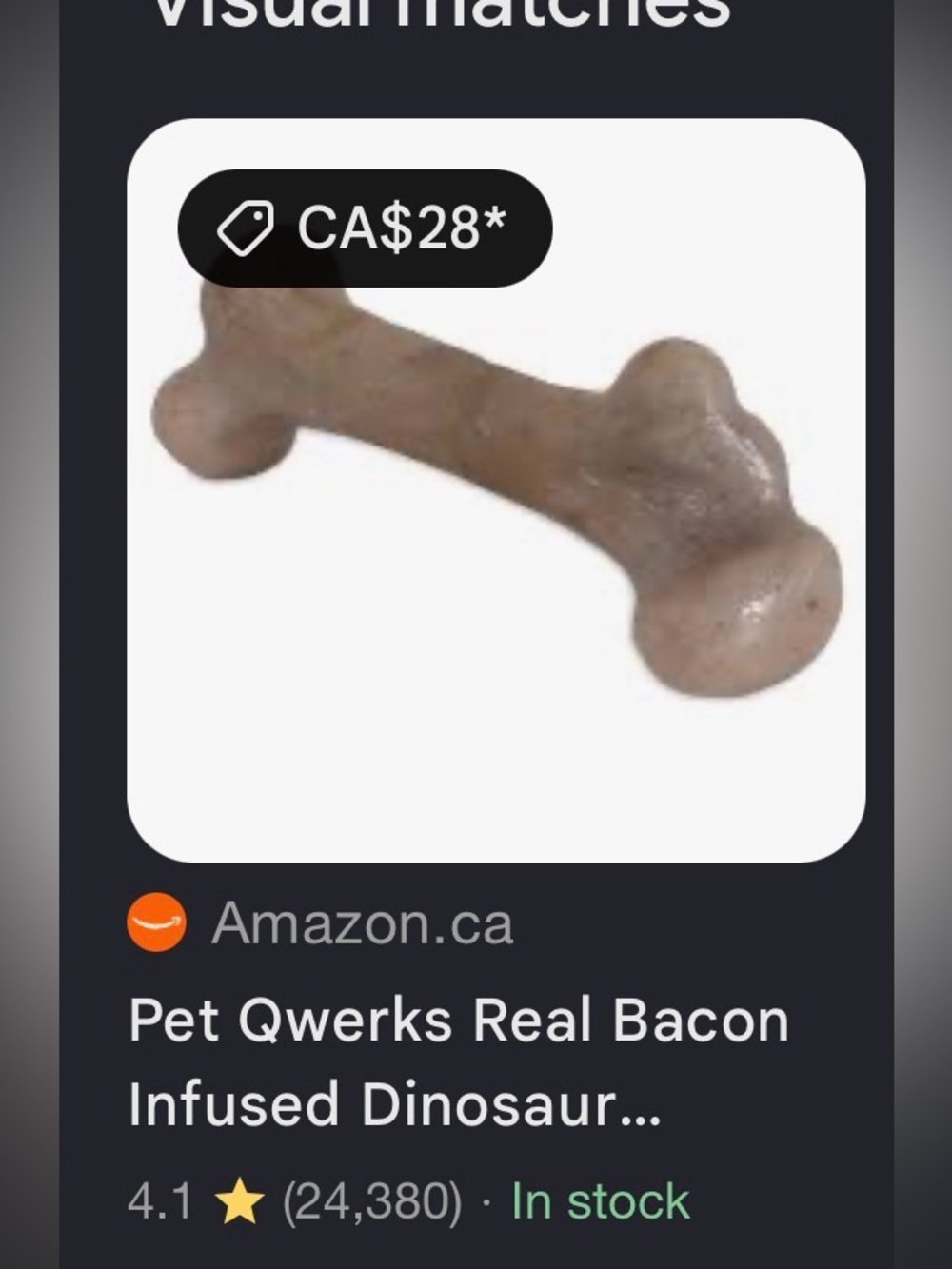 Pet Qwerks Real Bacon Scented Dog Bone Chew Toy - 8”